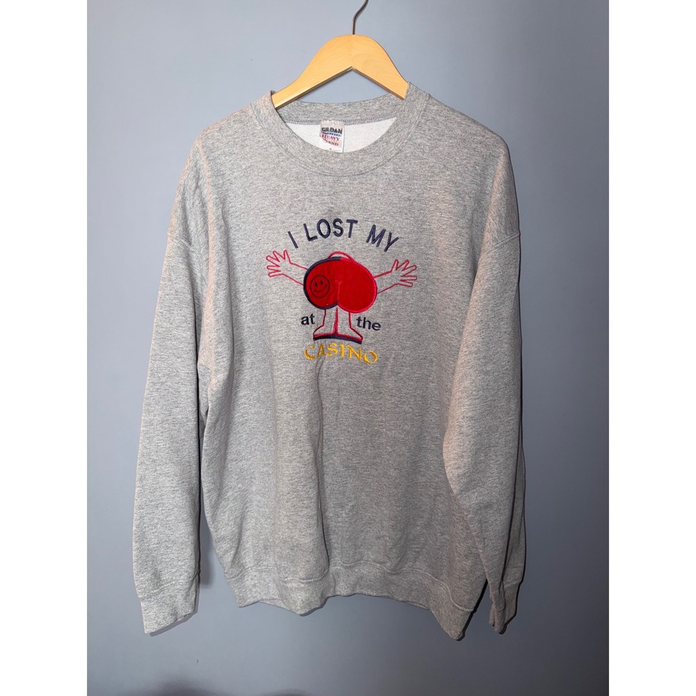 Gildan Heavy Blend I Lost My Ass At The Casino Graphic Sweatshirt Grey XL